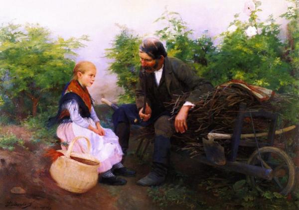 The Little Girl And The Gardener by Philip Alexius De László Oil Painting Reproductions