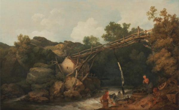 A View Near Matlock, Derbyshire With Figures Working Beneath A Wooden Conveyor by Philip James De Loutherbourg Oil Painting Reproductions