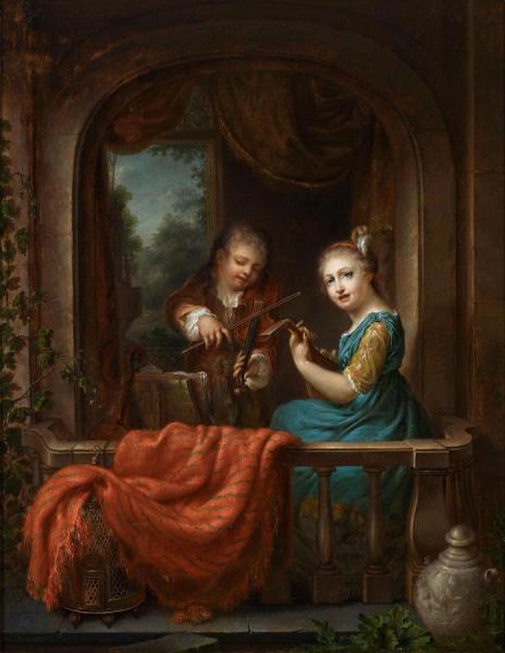 An Elegant Couple Making Music On A Balcony by Philip Van Dijk Oil Painting Reproductions