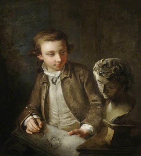 A Boy Drawing From The Antique by Philippe Mercier