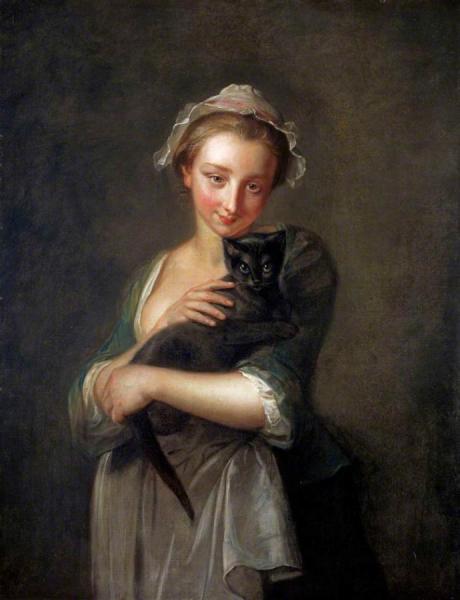 A Girl Holding A Cat by Philippe Mercier
