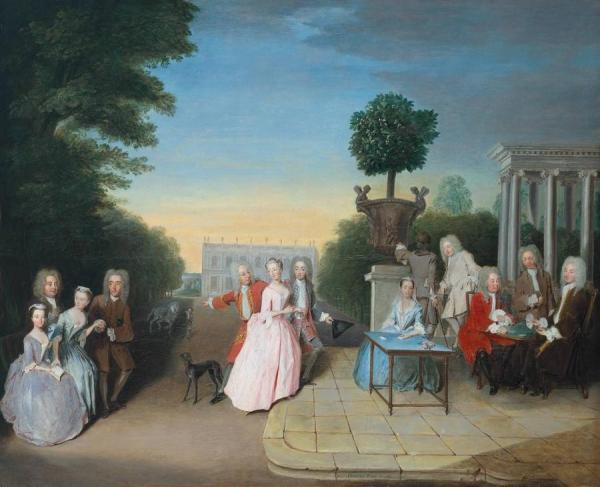The Schutz Family And Their Friends On A Terrace by Philippe Mercier