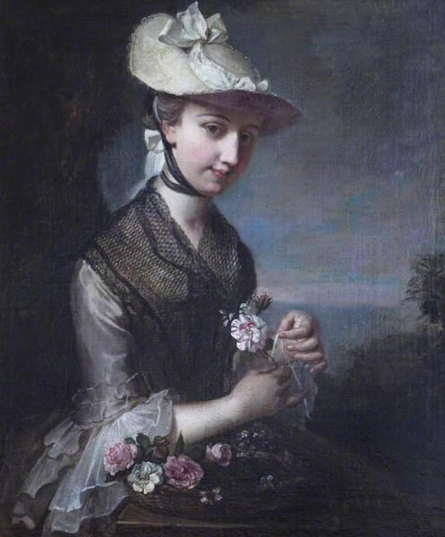 Young Woman With Roses by Philippe Mercier Oil Painting Reproductions
