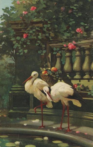 Herons At The Pool by Philippe Rousseau