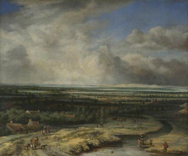 An Extensive Landscape With A Hawking Party by Philips De Koninck