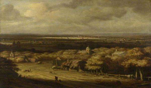 An Extensive Landscape With Houses In A Wood And A Distant Town by Philips De Koninck