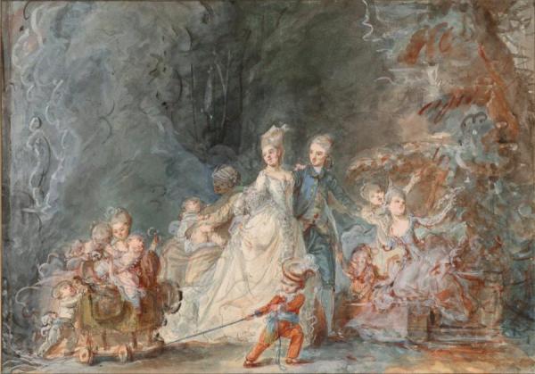 Family Promenade In The Park by Pierre Antoine Baudouin