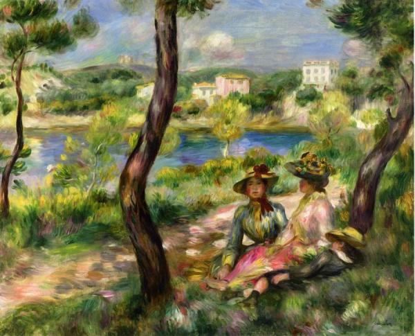 Beaulieu, Women And Little Boy by Pierre Auguste Renoir