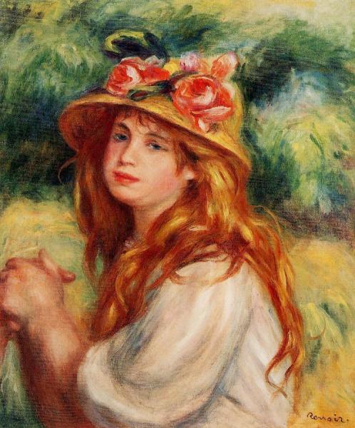 Blond In A Straw Hat by Pierre Auguste Renoir