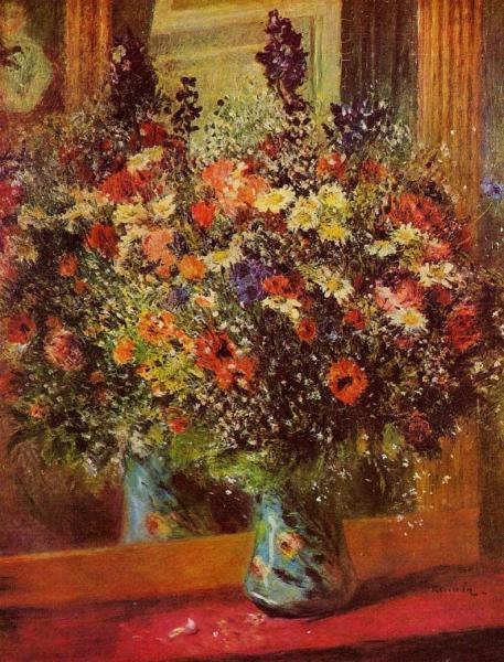 Bouquet In Front Of A Mirror by Pierre Auguste Renoir