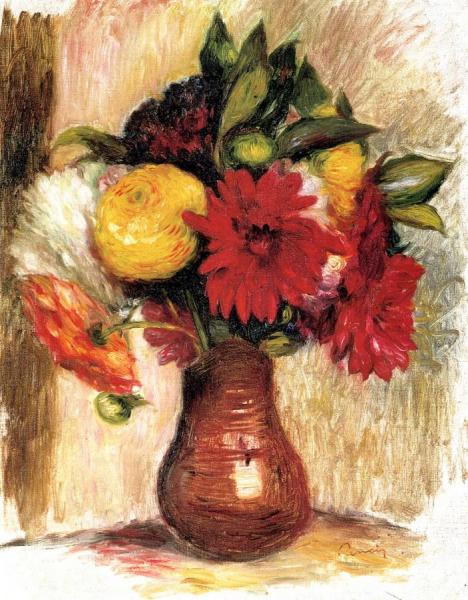 Bouquet Of Flowers In An Earthenware Pitcher by Pierre Auguste Renoir
