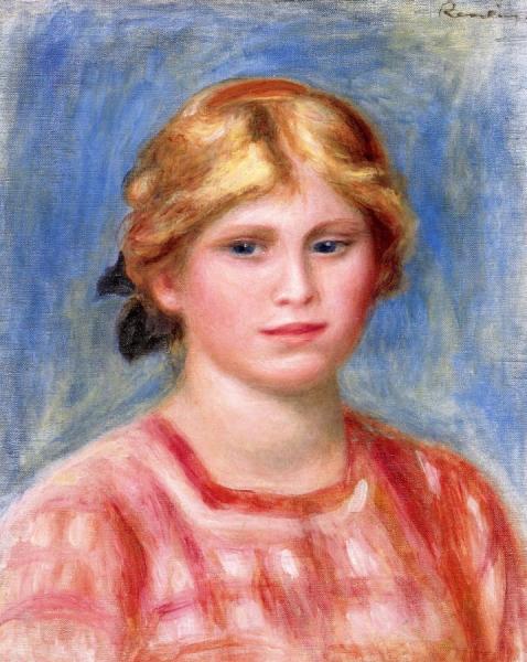 Bust Of A Woman In A Pink Blouse by Pierre Auguste Renoir