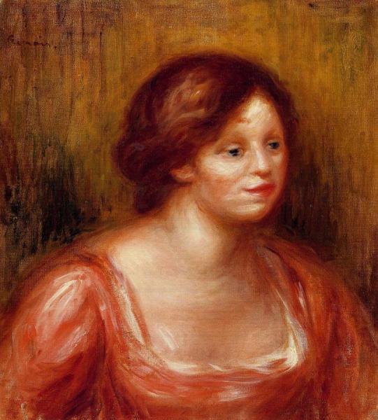 Bust Of A Woman In A Red Blouse by Pierre Auguste Renoir Oil Painting Reproductions