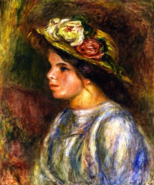 Bust Of A Woman, Straw Trimmed Hat by Pierre Auguste Renoir
