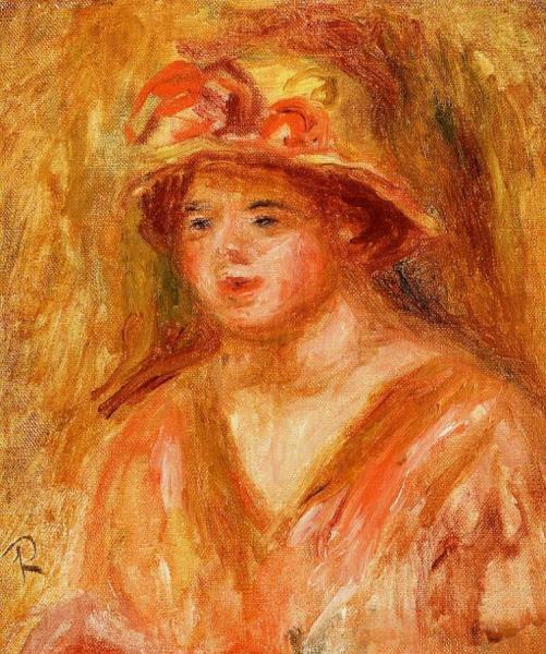 Bust Of A Young Girl In A Straw Hat by Pierre Auguste Renoir