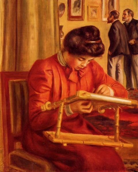 Christine Lerolle Embroidering by Pierre Auguste Renoir