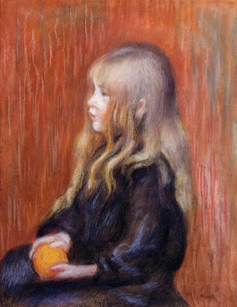 Coco Holding A Orange by Pierre Auguste Renoir