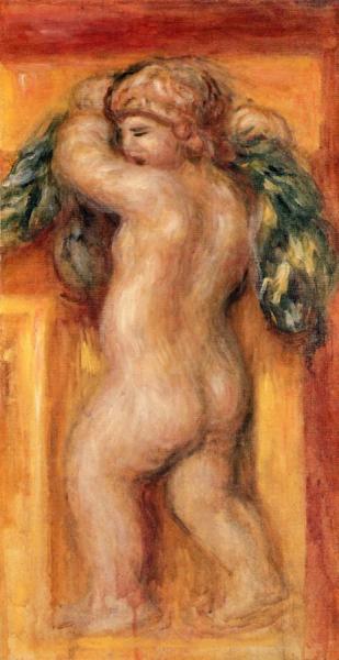 Pierre Auguste Renoir Figures Of Little Boys Carrying A Garland Of Flowers; One Of A Pair Of Paintings