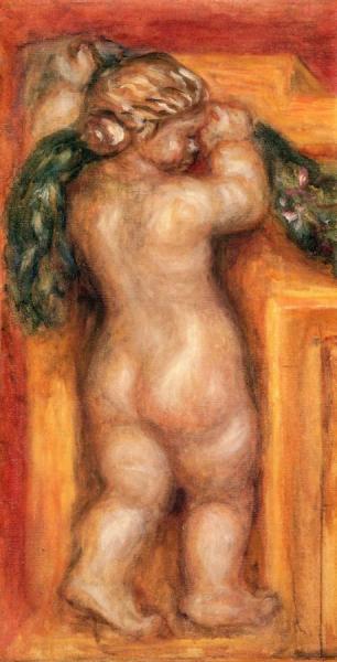 Figures Of Little Boys Carrying A Garland Of Flowers; One Of A Pair Of Paintings by Pierre Auguste Renoir Oil Painting Reproductions