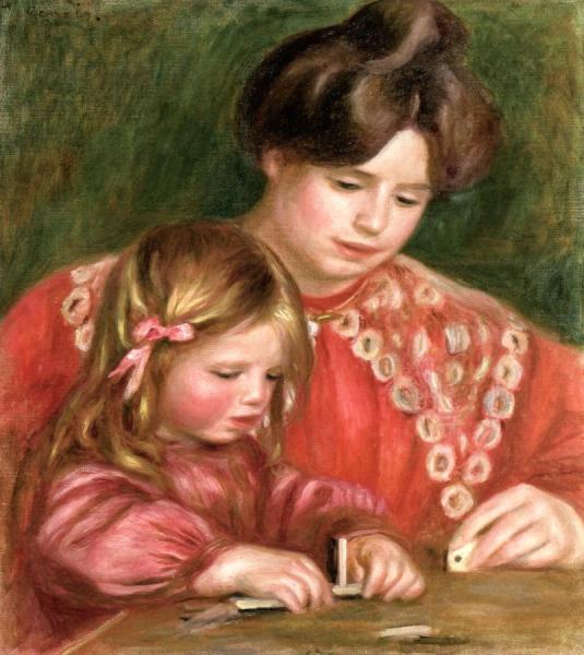 Gabrielle And Coco Playing Dominos by Pierre Auguste Renoir