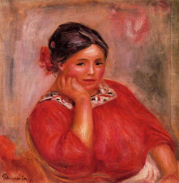 Gabrielle In A Red Blouse by Pierre Auguste Renoir Oil Painting Reproductions