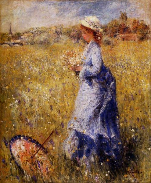 Girl Gathering Flowers by Pierre Auguste Renoir