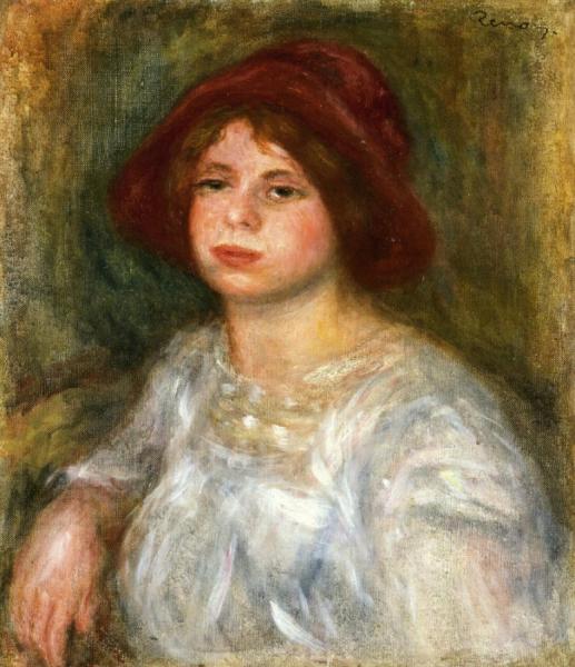 Girl In A Red Hat by Pierre Auguste Renoir