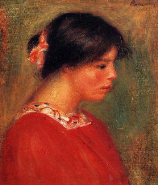 Head Of A Woman In Red by Pierre Auguste Renoir
