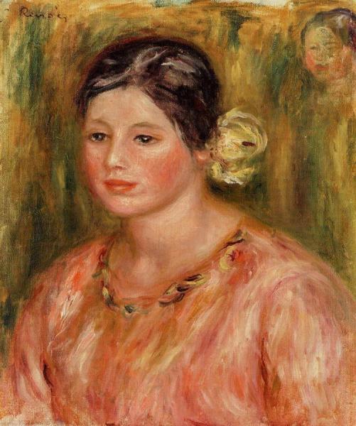Head Of A Young Girl In Red by Pierre Auguste Renoir