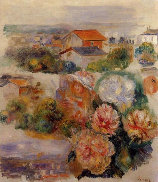 Landscape, Flowers And Little Girl by Pierre Auguste Renoir