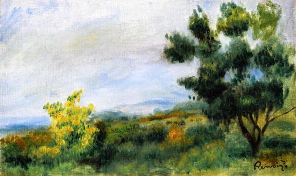 Landscape, Trees In The Foreground And The Sea In The Background by Pierre Auguste Renoir