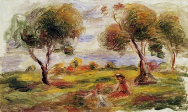Landscape With Figures At Cagnes by Pierre Auguste Renoir