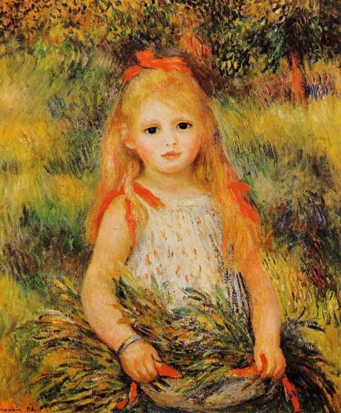 Little Girl With A Spray Of Flowers by Pierre Auguste Renoir