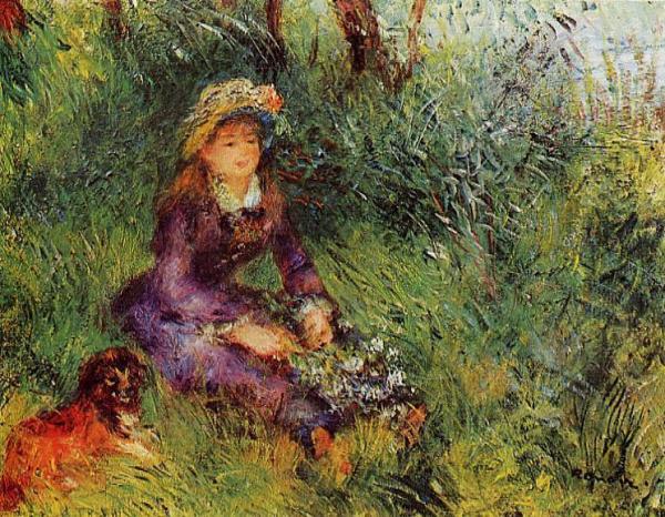 Madame Renoir With A Dog by Pierre Auguste Renoir