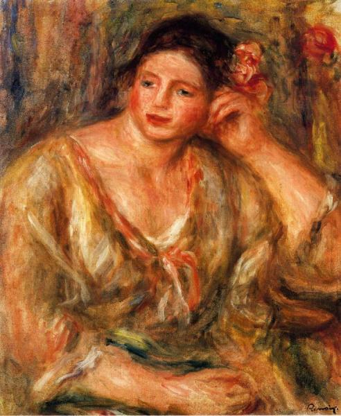 Madeleine Leaning On Her Elbow With Flowers In Her Hair by Pierre Auguste Renoir Oil Painting Reproductions
