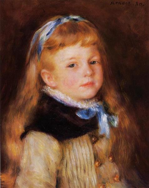 Mademoiselle Grimprel In A Blue Ribbon by Pierre Auguste Renoir Oil Painting Reproductions