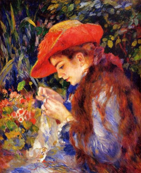 Mademoiselle Marie-therese Durand-ruel Sewing by Pierre Auguste Renoir