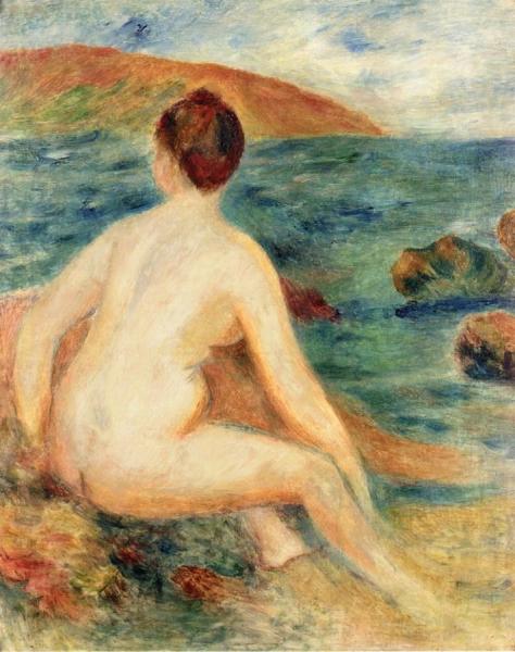 Nude Bather Seated By The Sea by Pierre Auguste Renoir
