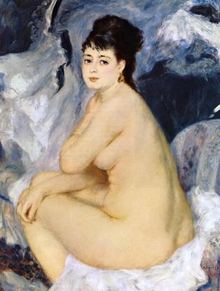 Nude Seated On A Sofa by Pierre Auguste Renoir