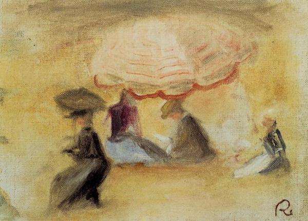 On The Beach, Figures Under A Parasol by Pierre Auguste Renoir Oil Painting Reproductions