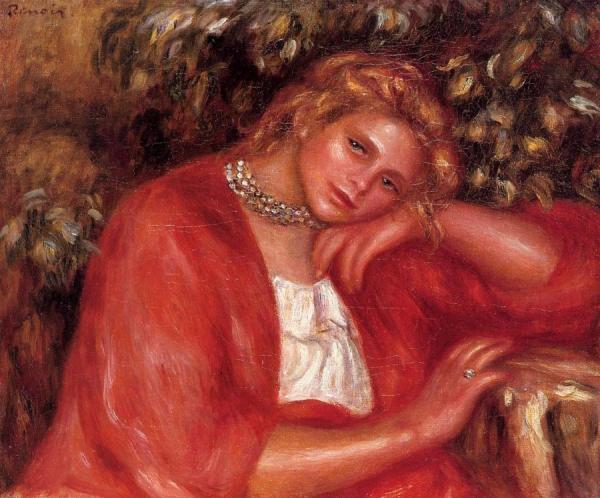 Pensive Young Woman Leaning On Her Elbow by Pierre Auguste Renoir Oil Painting Reproductions