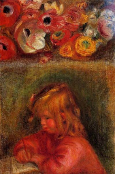 Portrait Of Coco And Flowers by Pierre Auguste Renoir