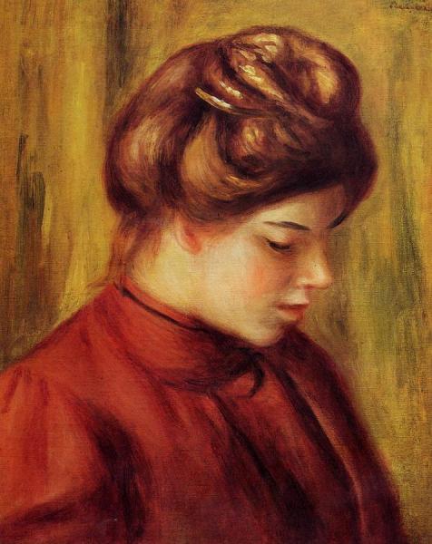 Pierre Auguste Renoir Profile Of A Woman In A Red Blouse