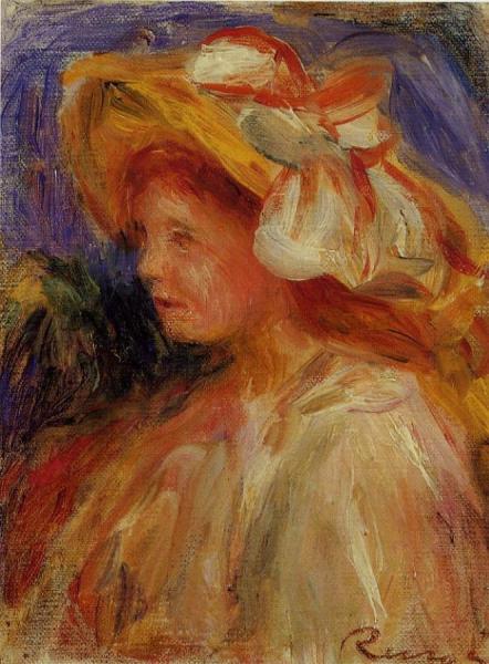 Profile Of A Young Woman In A Hat by Pierre Auguste Renoir