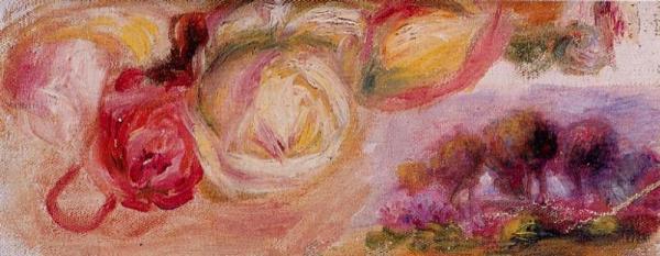 Roses With A Landscape by Pierre Auguste Renoir