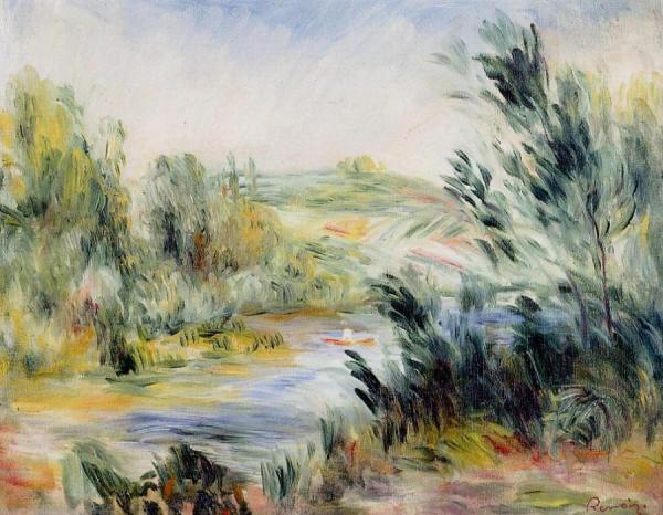 The Banks Of A River, Rower In A Boat by Pierre Auguste Renoir
