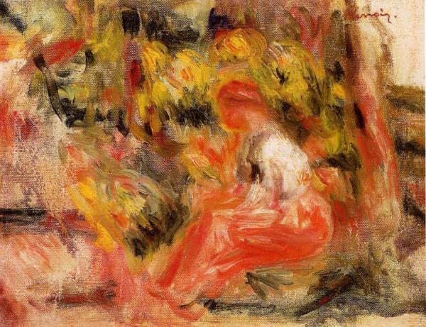 Young Girl Seated In A Garden by Pierre Auguste Renoir