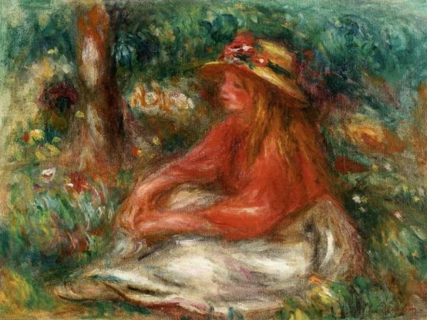 Young Girl Seated On The Grass by Pierre Auguste Renoir Oil Painting Reproductions