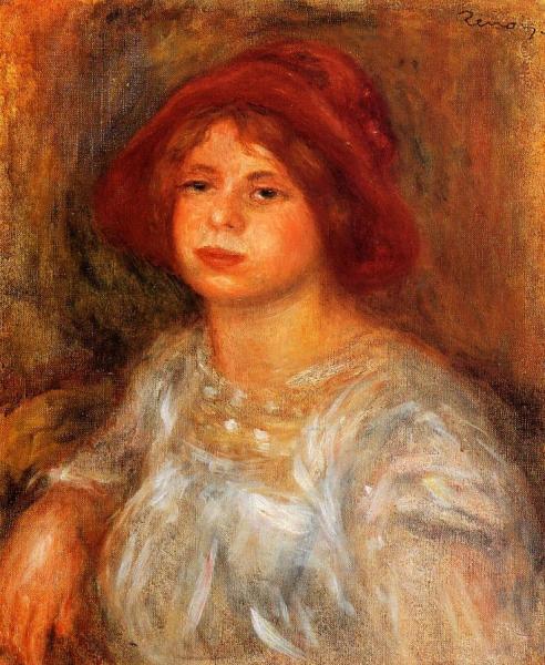 Young Girl Wearing A Red Hat by Pierre Auguste Renoir