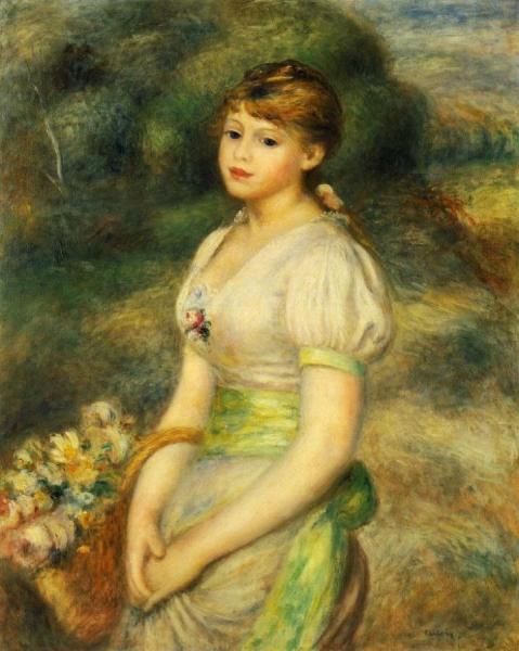 Young Girl With A Basket Of Flowers by Pierre Auguste Renoir Oil Painting Reproductions